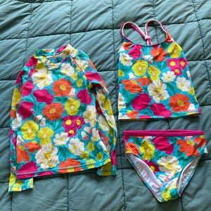 Mini Boden Girl’s Floral Tankini + Matching rash guard sz 11/12
